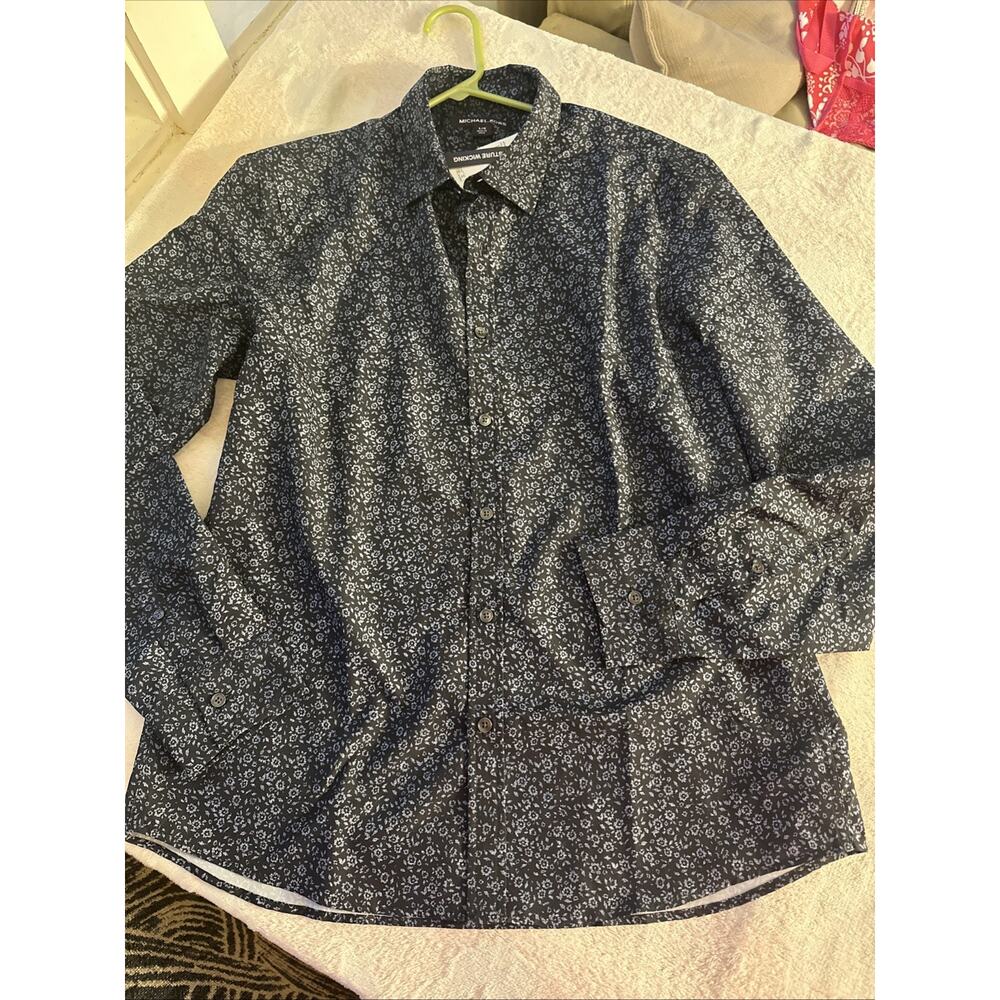 NWT Michael Kors Men's Size Large Slim Fit Button Down Black Floral MSRP $128